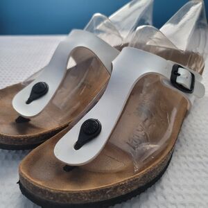 Goldstar Womens Leather White Brown Thong Sandals size 40 US9 Made in Italy